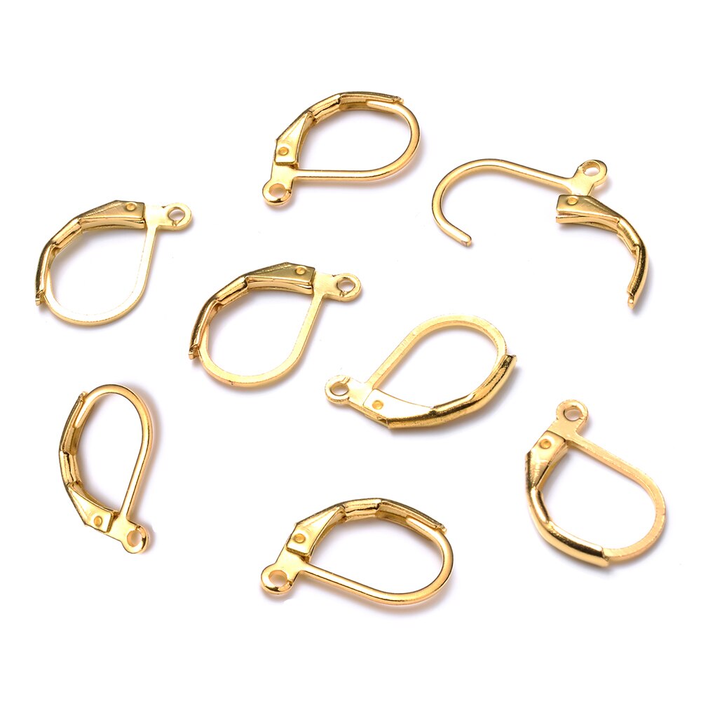 20 st/lot öronkrokar spänne guld silverpläterade örhängen sladdar för gör-det-själv-öron-smyckentillverkning tillbehör för öronöglor 15*10mm: Guld-