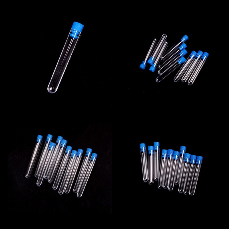 School Educational Chemistry Equipment Disposable 10pcs x 12*100mm Plastic Transparent test Tubes Rimless With Caps 12*100mm