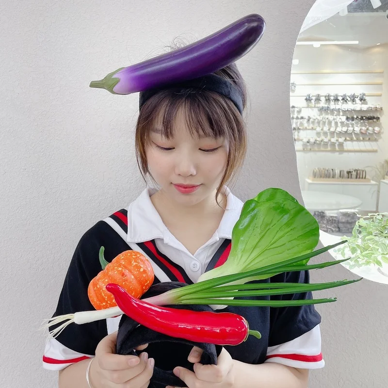 Diadema de frutas y verduras para adultos y niños, de zanahoria, plátano, pan, bandas de pelo de animales, disfraz de Halloween de felpa, Cosplay