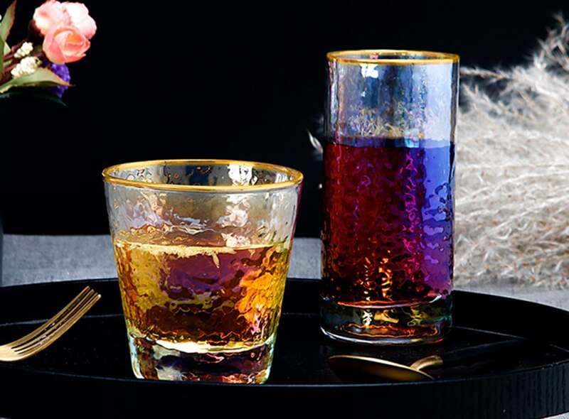 Set van  of 2-280ml/450ml veelkleurige waterglazen met gouden rand voor thuiskantoor, ochtendsap, drinkglazen, -92 glazen