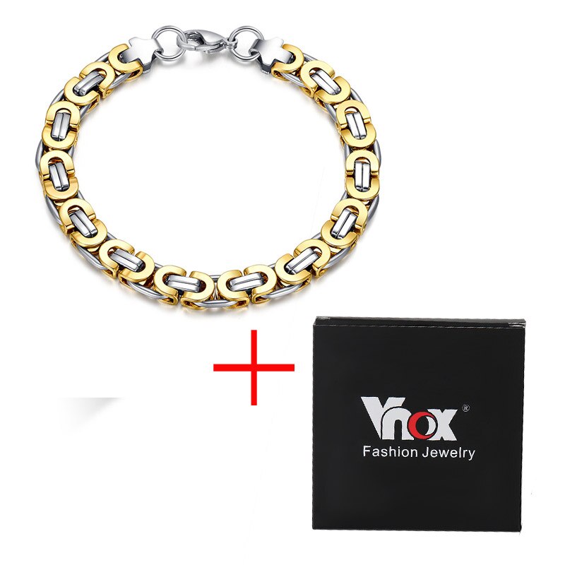 Vnox heren biker armband van roestvrij staal met byzantijnse schakels, punk sieraden voor heren, gratis doos, casual sieraden: Default Title