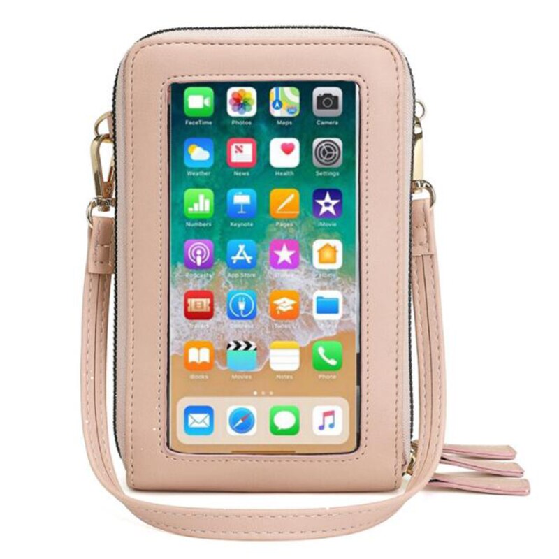Bolso multifunción para teléfono móvil, bandolera transparente con correa para el hombro, para el pecho, monedero, bandolera de mujer: Pink