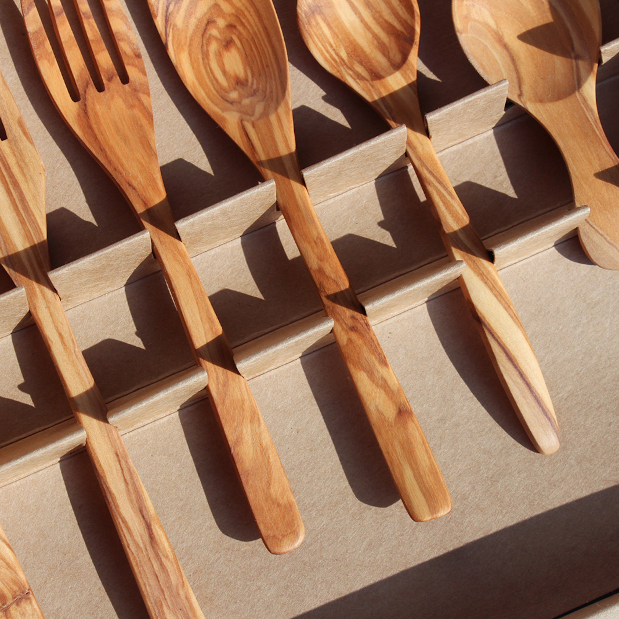 Olijf Houten Gebruiksvoorwerp kleine kitchenwares houten hand gemaakt Spatel en Lepel vork mes 8 set leuk voor kinderen #950