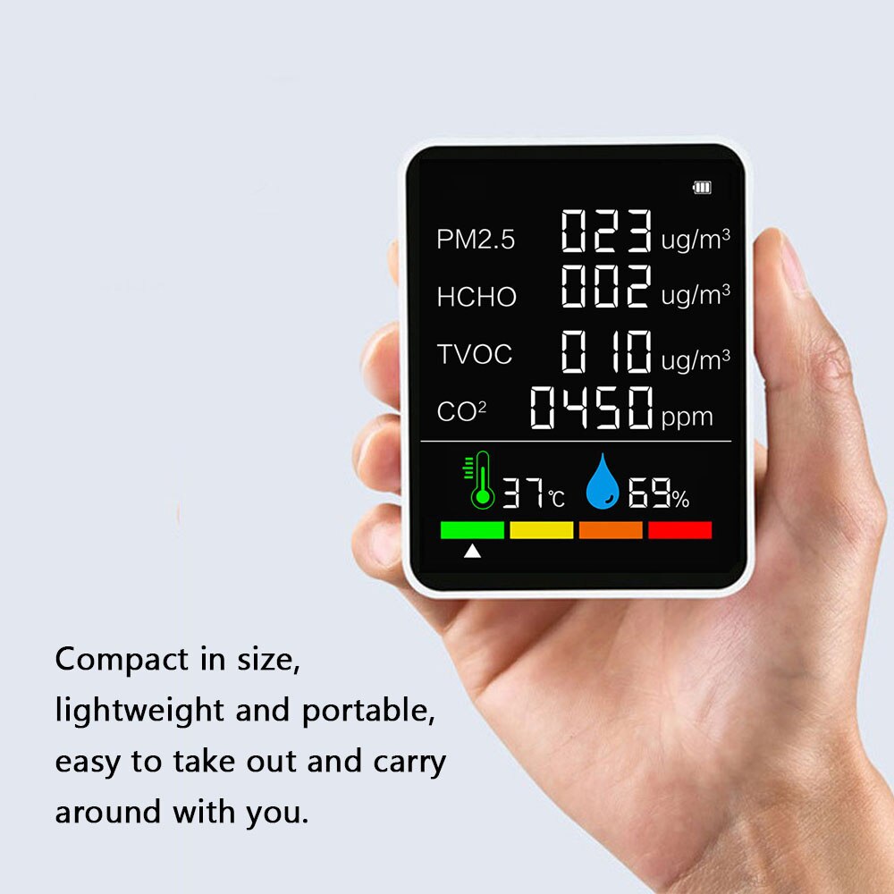 Air Monitor CO2 Meter Tester with Carbon Dioxide PM2.5 TVOC HCHO Value Electricity Quantity Temperature Humidity Display