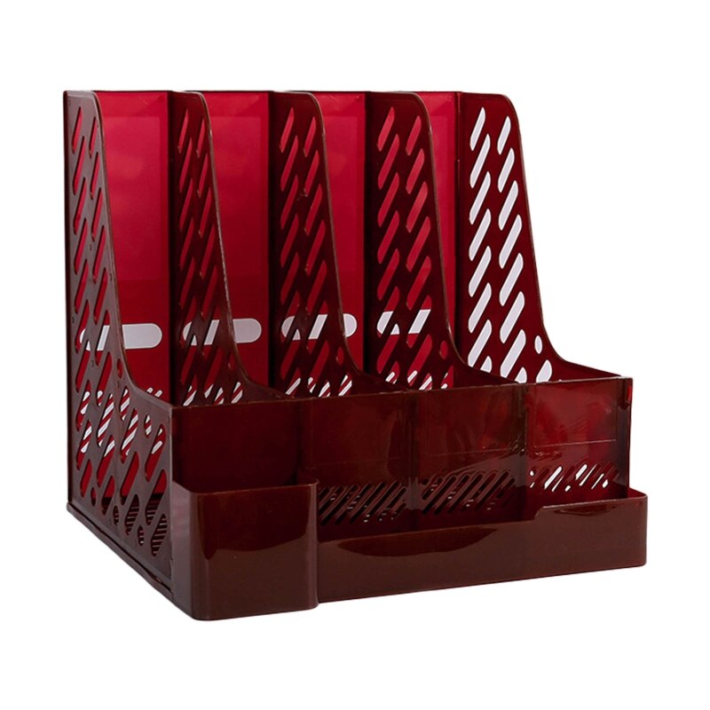 Desktop 4-Raster Bestand Map Verticale Tijdschrift Organizer Met Pen Houder 3 Containers Etiket Venster Voor Kantoor School: Red