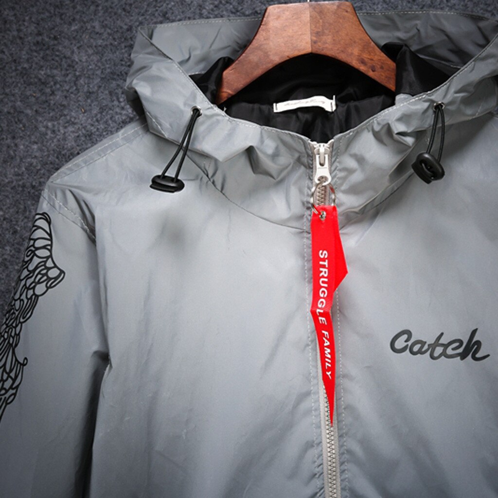 Reflective Jacket Men Women Harajuku Windbreaker Jackets Hooded Streetwear Coat Hooded Fluorescent Clothing Cycling Jacket