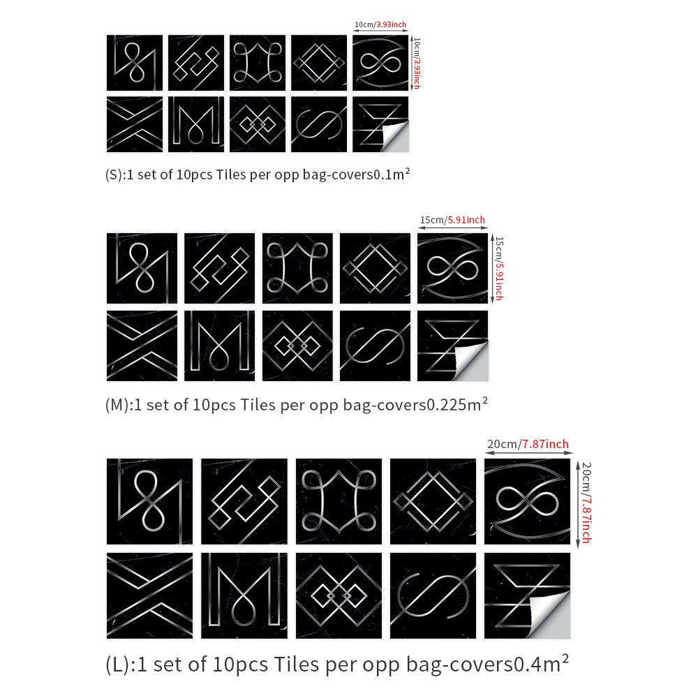 Euro black imitation tile sticker Self-adhesive abstract character pvc wall sticker Living room kitchen renovation wallpaper