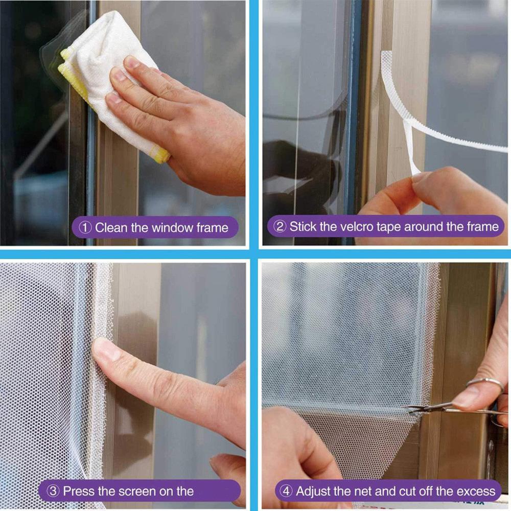 Moustiquaire auto-adhésive pour fenêtre, rideau en maille avec bande adhésive, 130x130cm (blanc)