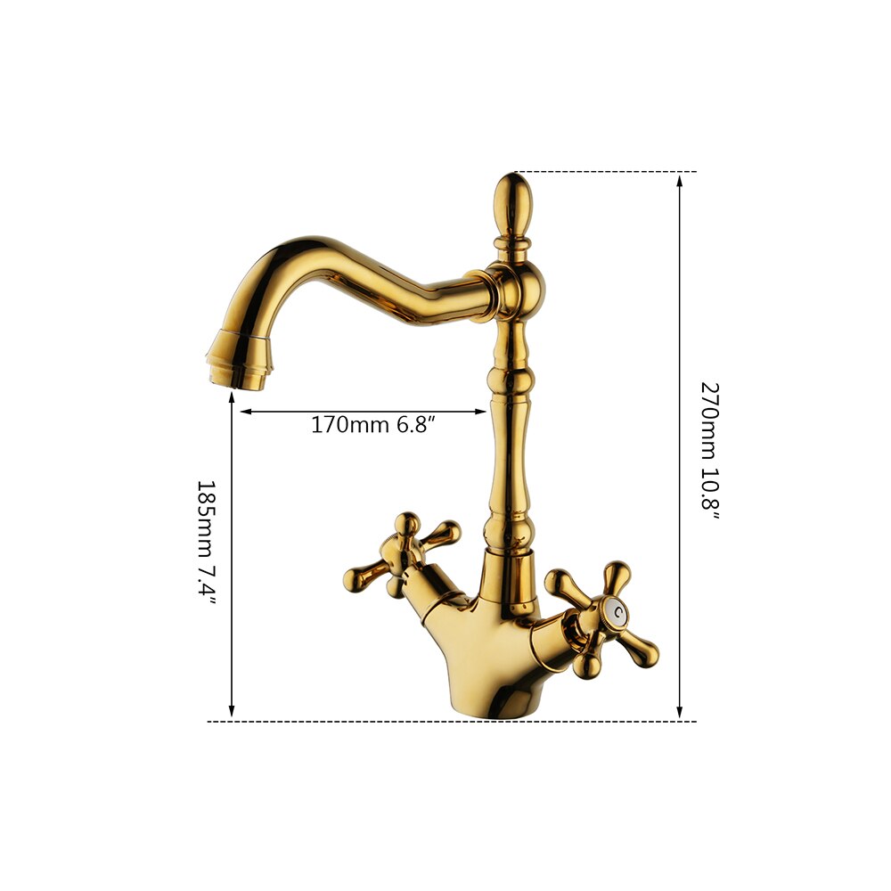 YANKSMART Golden Gepolijst 360 Swivel Badkamer Basin Wastafel Kraan Badrandcombinaties Dual Handle Keuken Kranen Warm &amp; koud Mengkraan