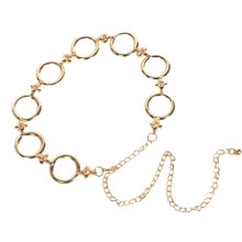 Kvinnor runt kedja bälte kvinnlig guld midja klänning tunna metall bälten 110cm långa tofs fransar kedjor