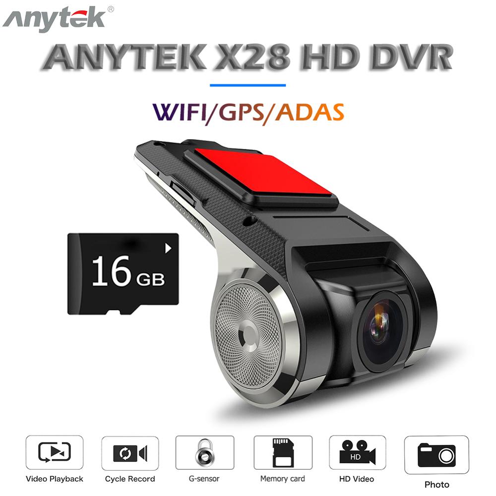 Anytek X28 Auto Dash Cam 1080P Fhd Lens Wifi Adas Gps Dvr Camera Dashcam Recorder