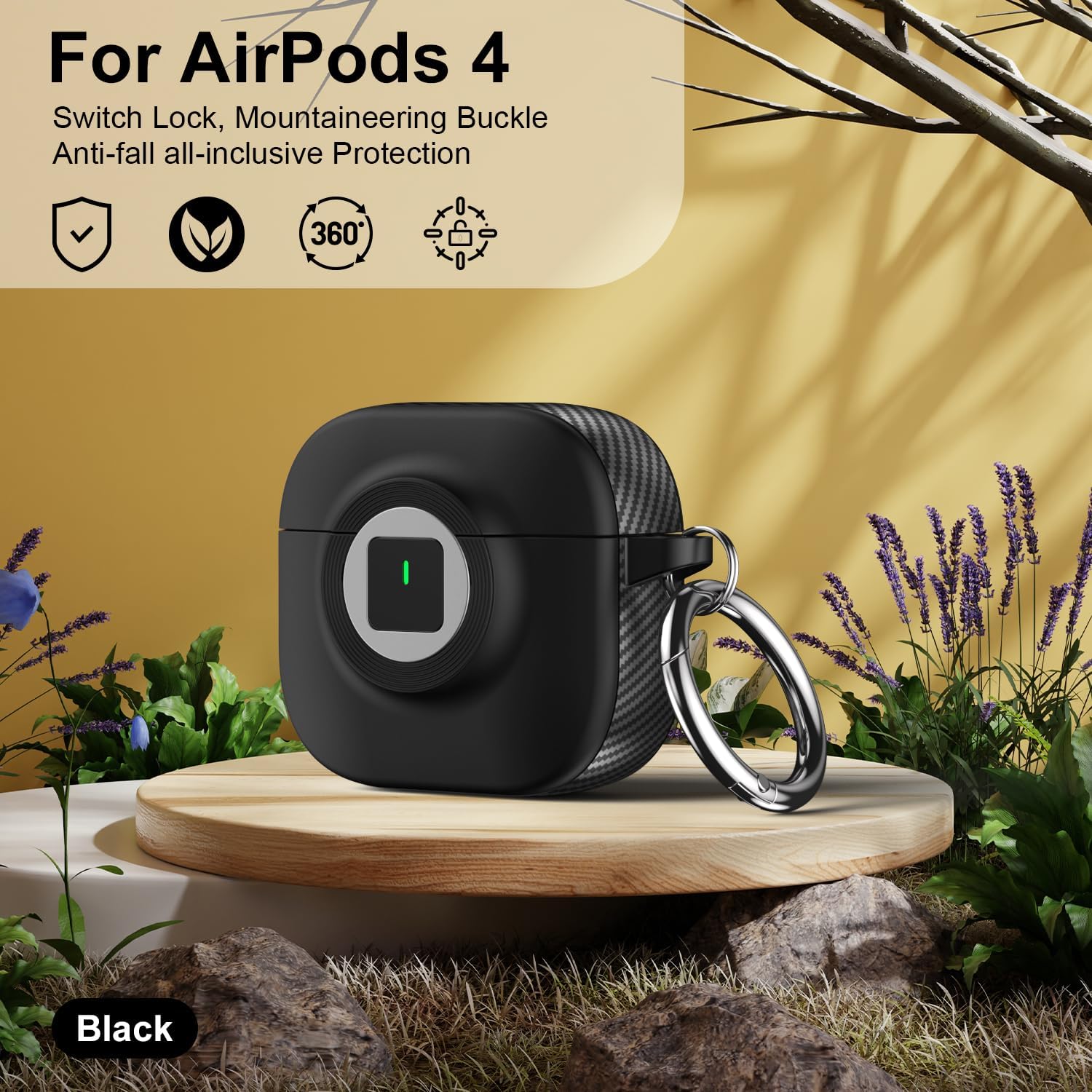 Étuis de verrouillage pour AirPods 4, étui ANC, étui cool mignon, housse de protection d'appareil photo avec lanière porte-clés et kit de nettoyage pour AirPods 4