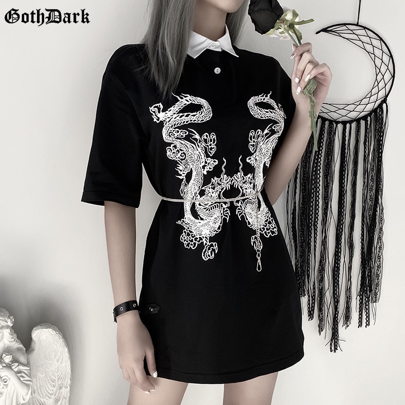 Goth Dragon foncé imprimé Vintage gothique femme t-rétrécissement printemps Egirl Grunge Punk Emo Y2K esthétique Harajuku t-shirt femmes Chic