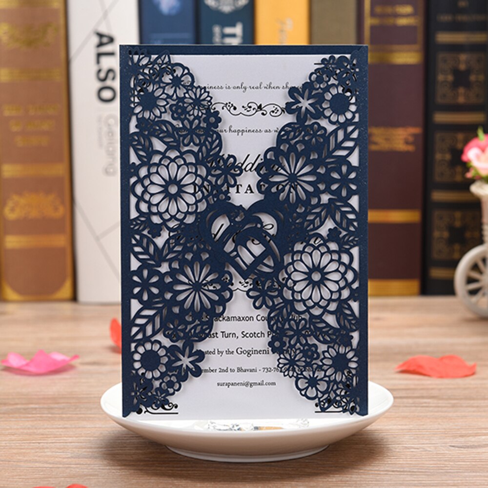 Pearl Paper Floral Wedding Cards with Blank Inner Sheet 10PCS Invitations Cards For Wedding Birthday Wedding Invitations Cards: Blue / Without inner card