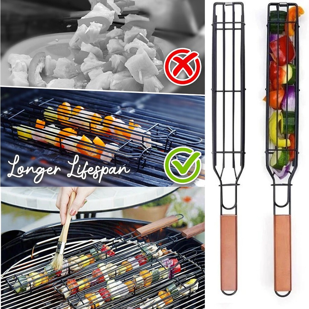 ### Portable BBQ Grilling Basket Stainless Steel Nonstick Barbecue Grill Basket Tools Grill Mesh for meat Hamburger BBQ tools