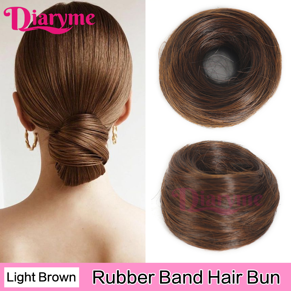 Cabelo sintético coque mulher em linha reta updo laço de cabelo elástico de borracha chignon extensões de cabelo faixas de cabelo natural fo: Cor Natural