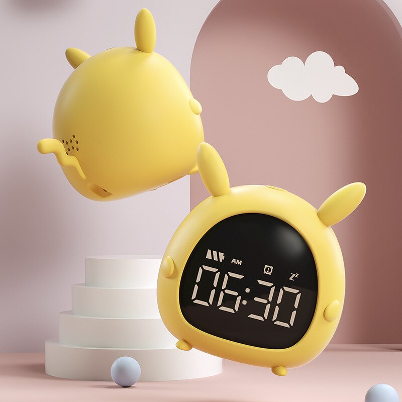 Reloj despertador Digital Led para niños, dispositivo con carga Usb, Control de voz, con dibujos animados, para estudiantes