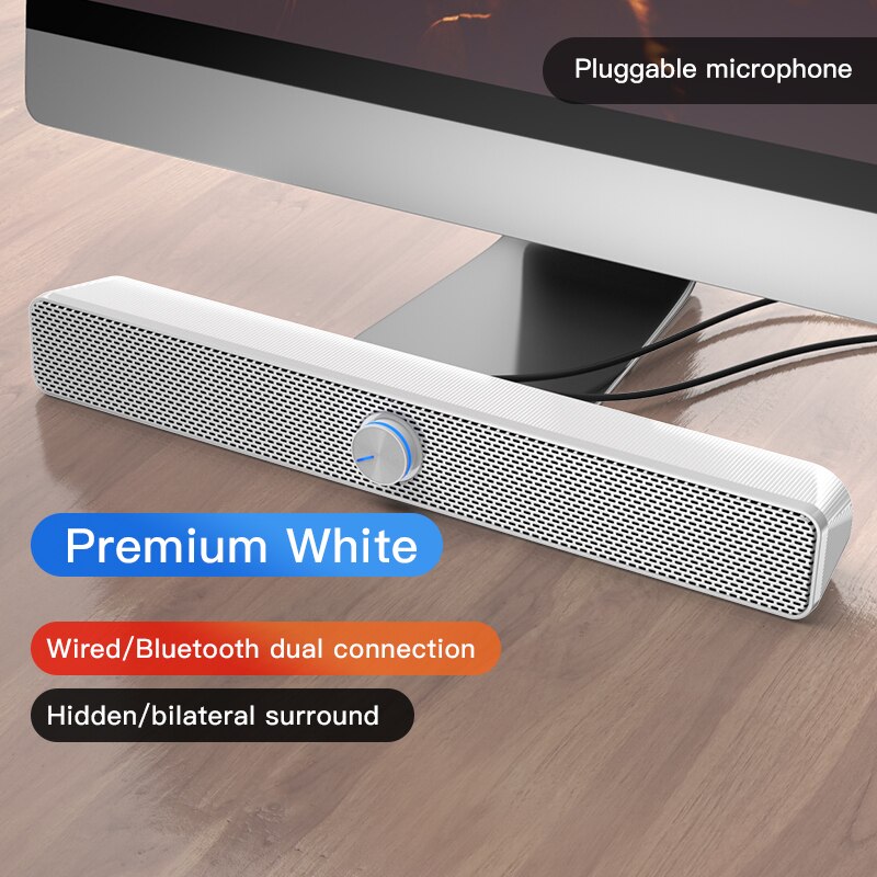 Bluetooth Computer Speaker USB Wired Powerful Bar Stereo Subwoofer Bass Speakers Surround Soundbar for PC Laptop TV Loudspeaker: bluetooth plug mic W