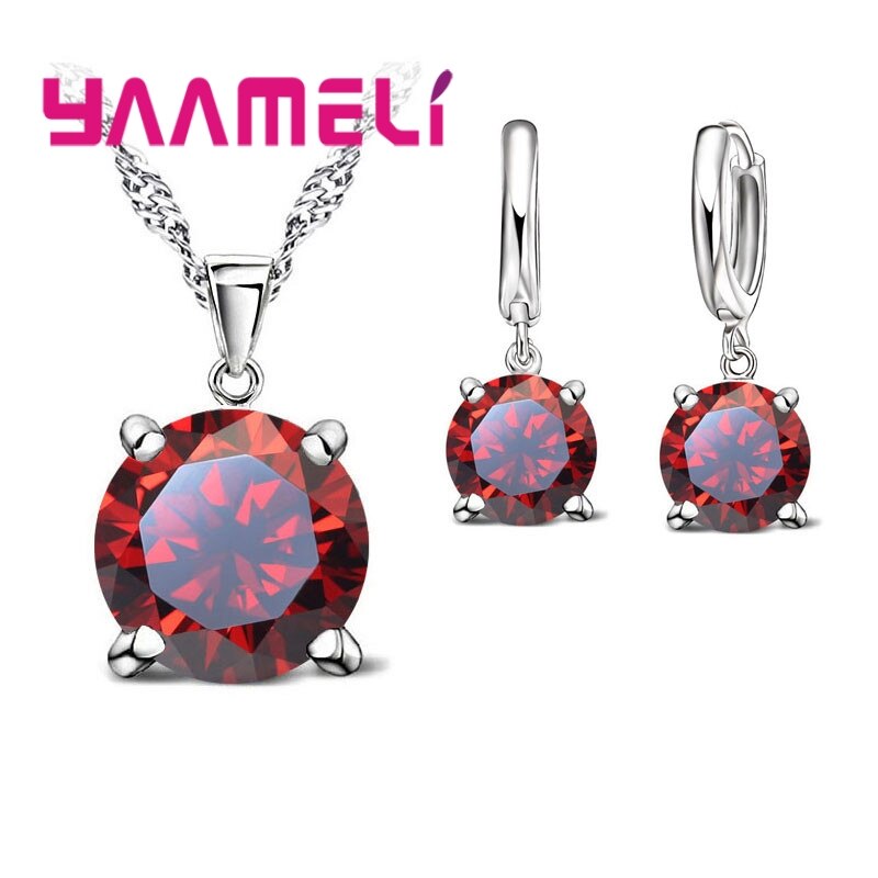 Conjunto de joyería de plata de ley 925 para mujer, collar con colgante de Circonia cúbica, pendiente, joyería nupcial clásica para mujer: red