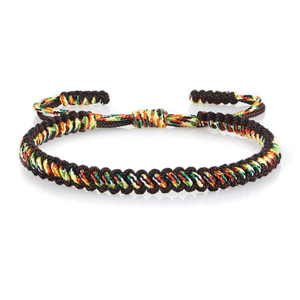 Pulsera de cuerda de color negro y marrón para hombre y mujer, pulsera trenzada de cadena ajustable tejida, accesorios hechos a mano, joyería al por mayor, de la suerte: brown-2