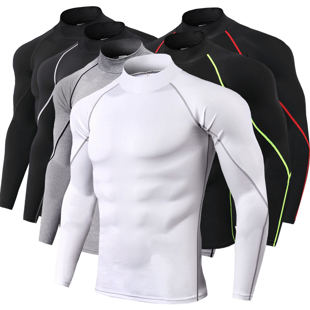 Men's Workout Compression Shirt Turtleneck Long Sleeve Rash Guard Gym Base Layer Athletic Undershirt Gear Sports Shirt