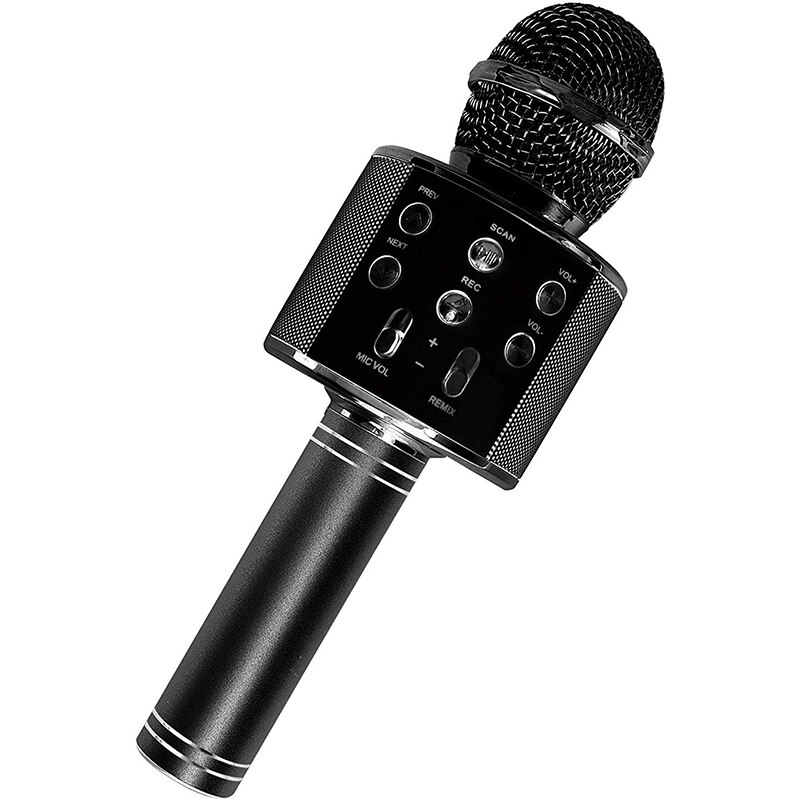 Wireless Bluetooth Handheld Portable Karaoke Microphone Portable Speaker Machine Handheld Home KTV Player Singing Recorder Mic: Size1 Black
