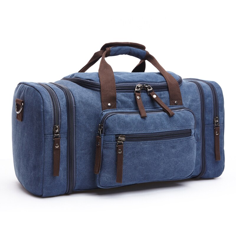 Sac à main en toile pour hommes, grande capacité, sacs de voyage, sacs de week-end, sacs à bandoulière multifonctionnels pour la nuit: Bleu