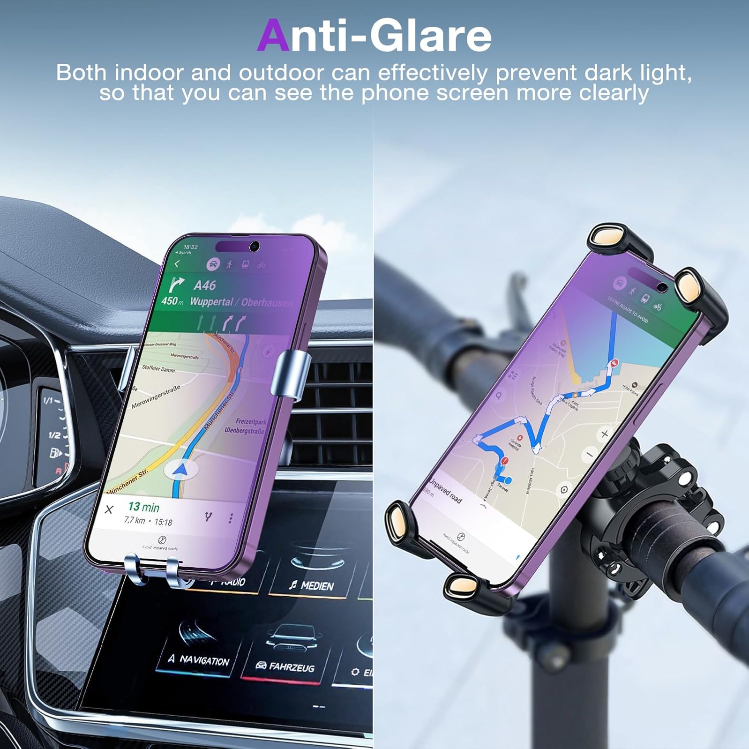 Paquete de 2 protectores de pantalla de privacidad compatibles con iPhone 16 15 14 13 12 11 Pro Max, película de vidrio templado púrpura 9H, antiluz azul