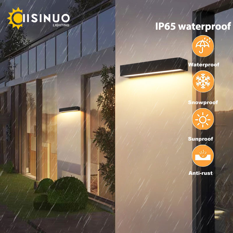 Lampada Da Parete Esterna Moderna In Alluminio Nero, 2 Luci LED E27 Su-Giù, IP44, Perfetta Per Portico, Giardino, Ingresso E Garage