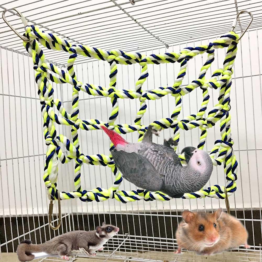 Escalera de escalada para loros, jaula de red de cuerda de algodón para mascotas, juguete de actividades para hámster, Hurón, Animal PEQUEÑO, loro, jaula para pájaros, red para juguetes