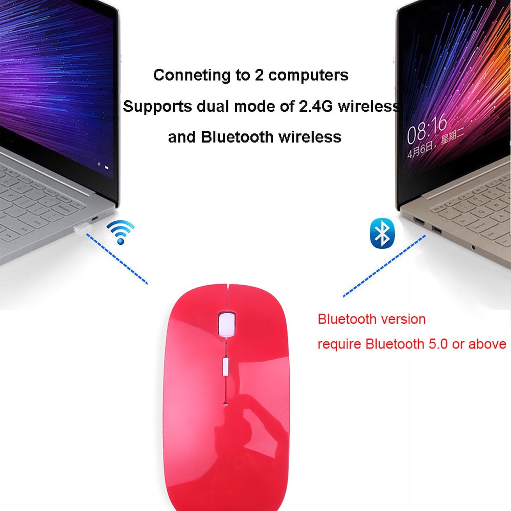 Kebidumei-ratón óptico portátil, ergonómico, ultrafino, inalámbrico, 2 en 1, 2,4 Ghz, 1600 DPI, modo Dual, Bluetooth 5,0