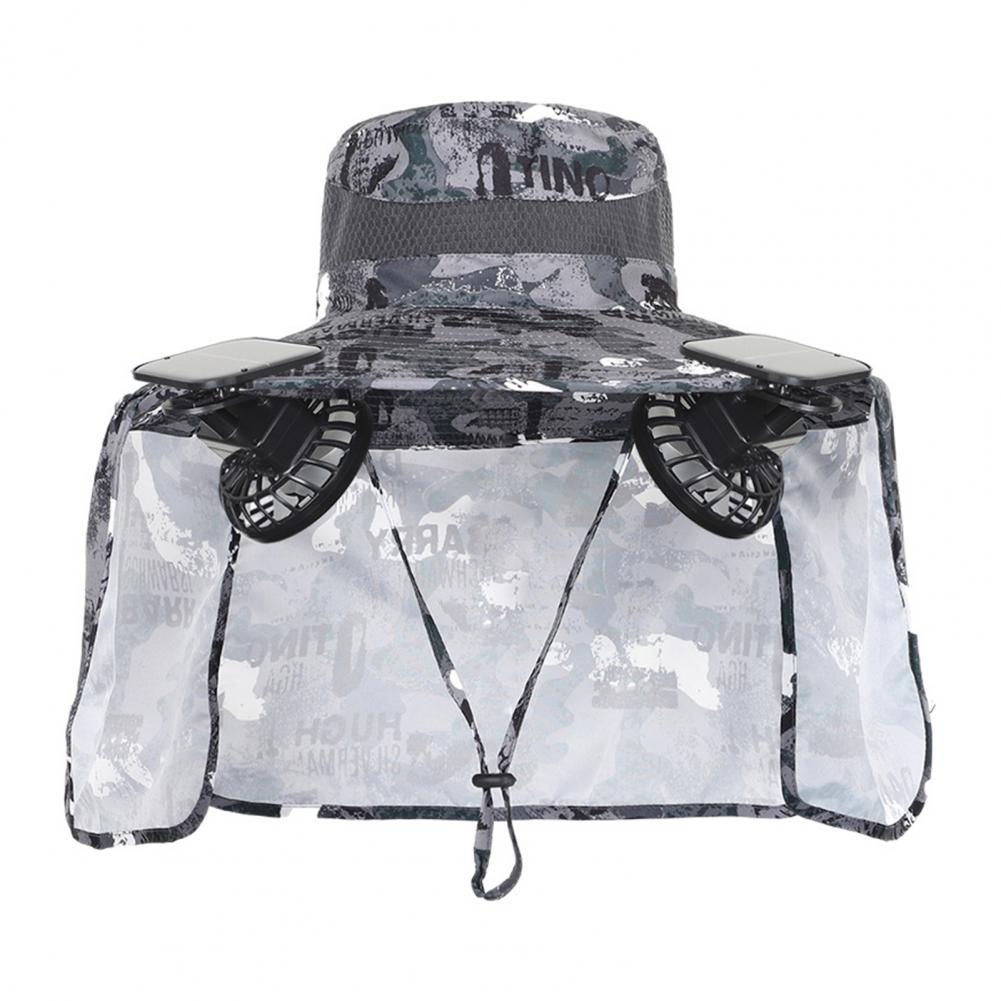 Solarbetriebener Lüfterhut, atmungsaktiver Solar--Lüfterhut mit UPF 50, UV-Schutz, 2 Solarventilatoren für Männer, Eimerkappe mit breiter Krempe für Höhle Außenbereich