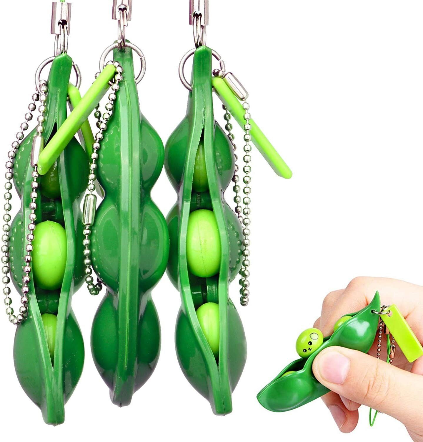3/5pcs Fidget Toys Decompression Edamame Toys Squishy Squeeze Peas Beans Keychain Cute Stress Adult Toy Rubber Boys Xmas