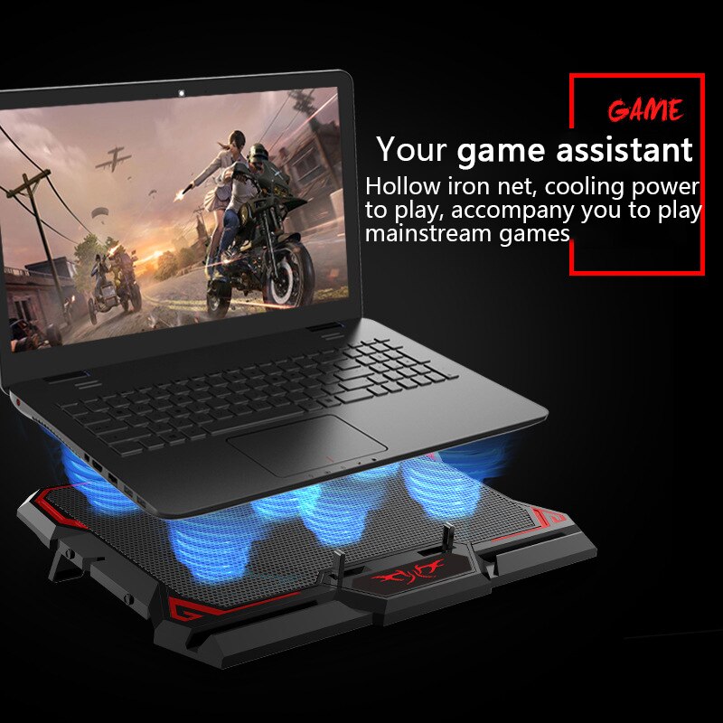 ! Gaming Laptop Cooler Six Fan Led Screen Two USB Port Mute Laptop Cooling Pad Notebook Stand For 12-17inch for Laptop