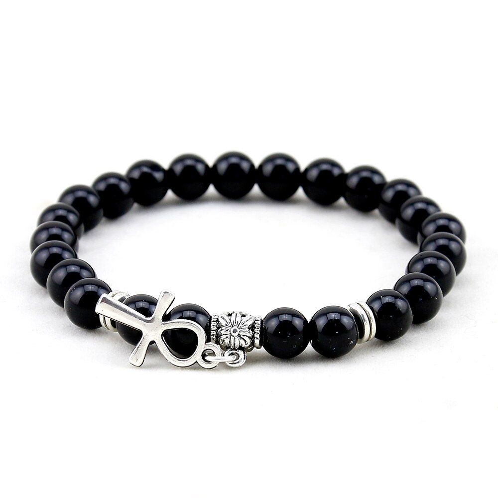 Ägyptischen Ankh Kreuz Natürliche Onyx Stein Armband Frau, Schmuck Frauen Männer Ägypten Hieroglyphen, Crux Ansata Amulett