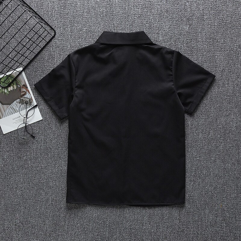 Uniforme scolaire japonais, hauts d&#39;école pour filles et garçons, chemise noire à manches courtes en coton pour femmes et hommes, costume de marin, uniforme de travail, XS-5XL