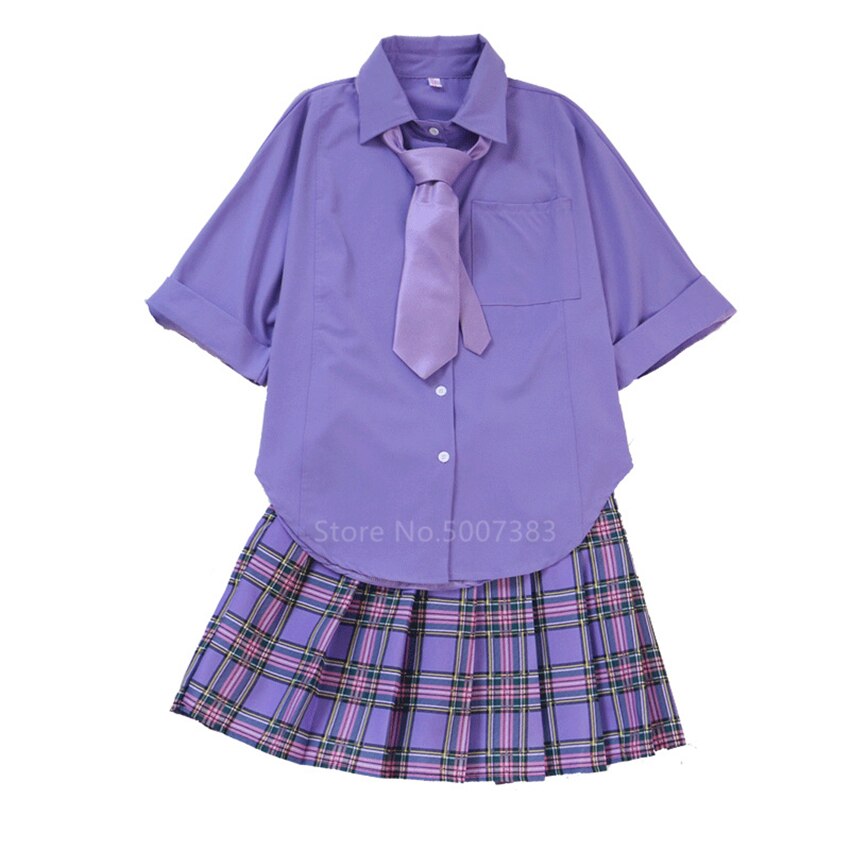 Uniforme JK Morado para mujer, ropa de calle de estilo Harajuku japonés, Falda plisada de talla grande para estudiantes escolares, ropa de Bar de Hip Hop