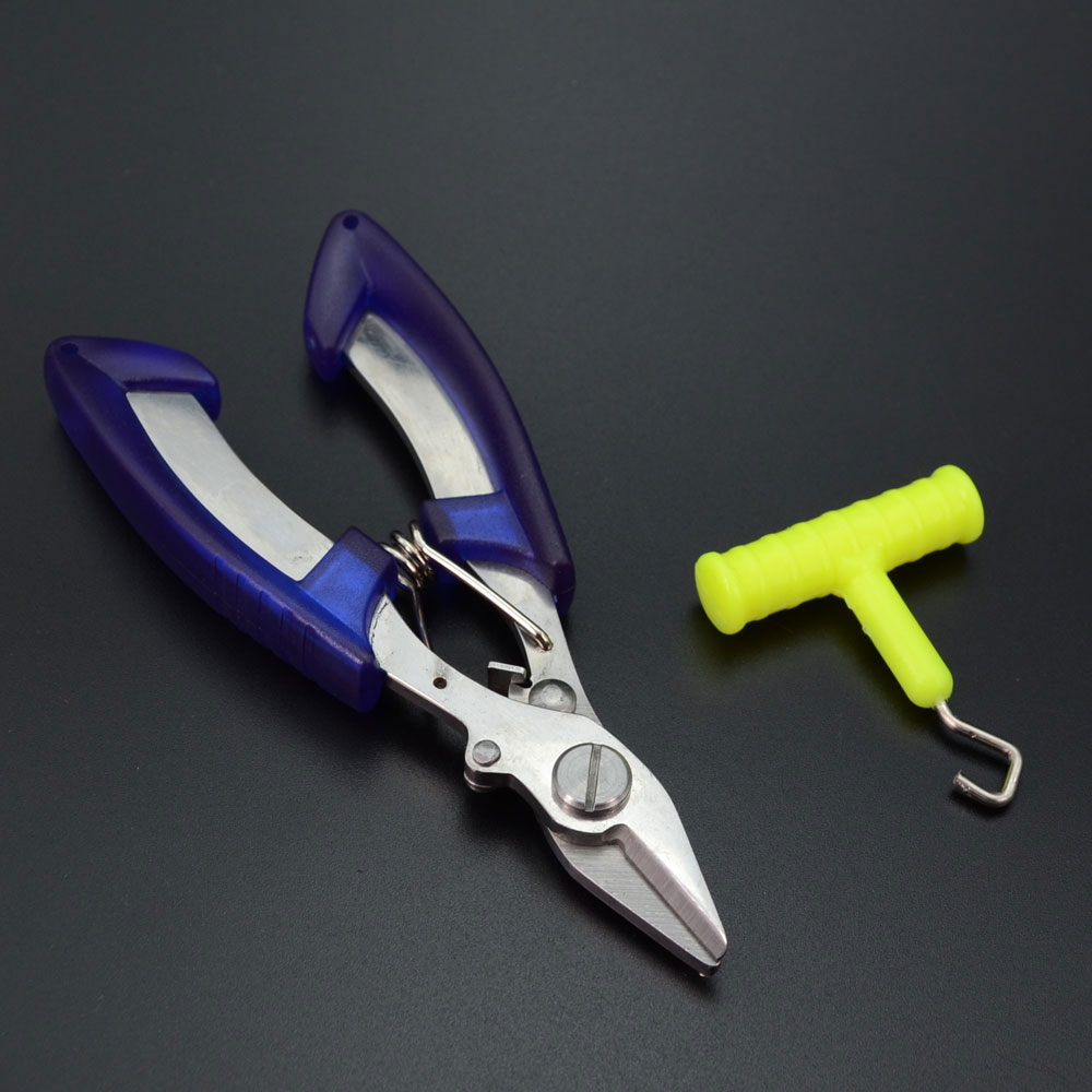 3 kleuren Vissen Tang Tackle Tool Rvs Sterke Vissen Schaar en Gratis Knoop Tool met Zak Vissen Accessoires: Blauw