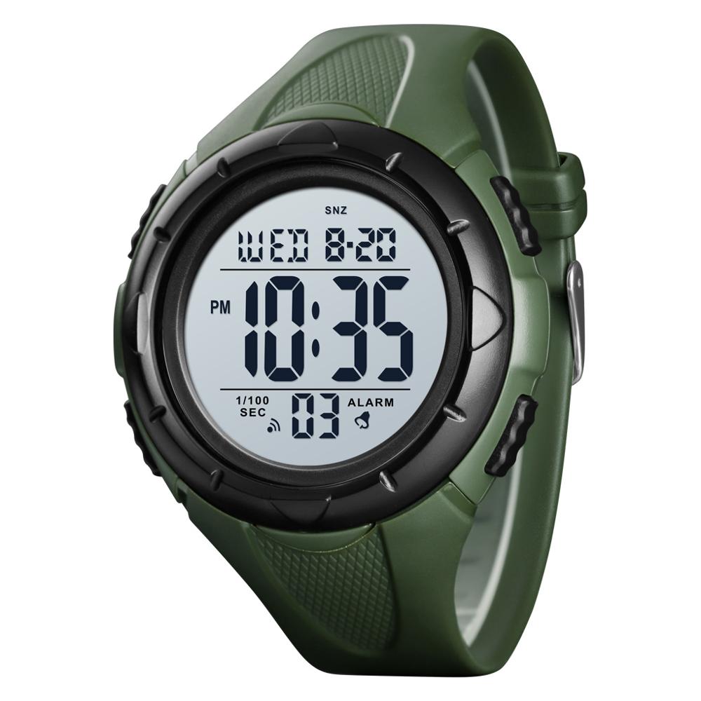 Skmei outdoor sport herenhorloge digitaal polshorloge led  pu 50m waterdicht datum week 12/24 uur klok herenhorloge grote wijzerplaat 1535: Legergroen