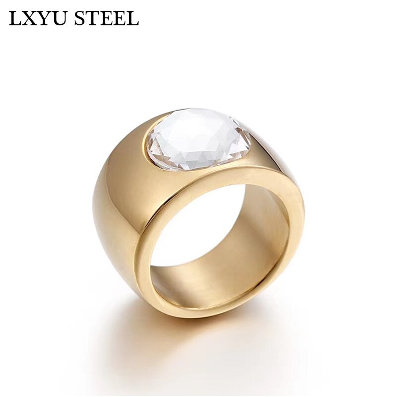 Luxe Kristal Ronde Vrouwelijke Ring 10Mm Brede Ring Rvs Vrouwen Cocktail Ring Sieraden Engagement Ring