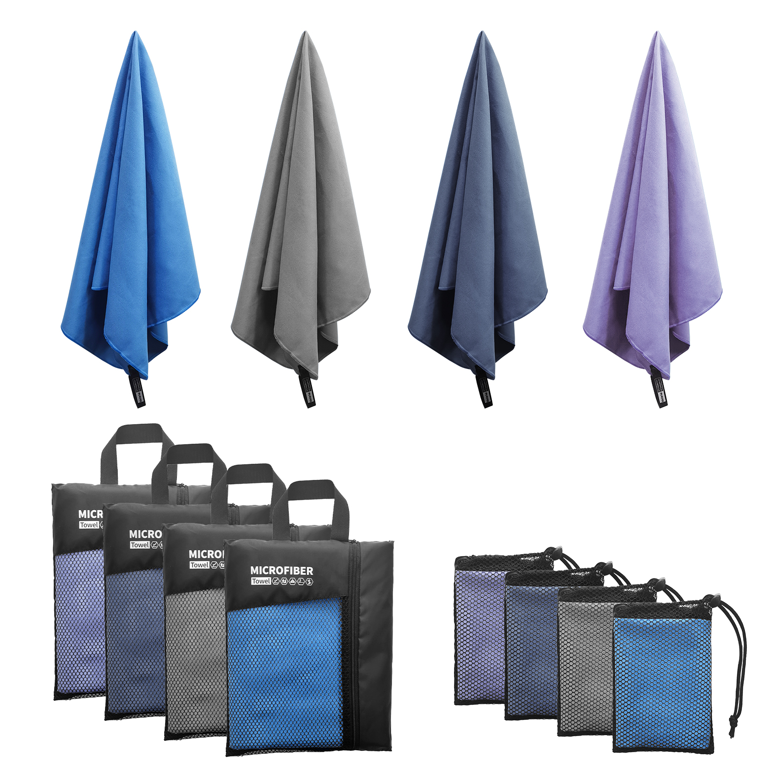 Serviette en microfibre Mutao avec sac en filet, serviettes absorbantes à séchage rapide pour le Camping, le Yoga, la randonnée