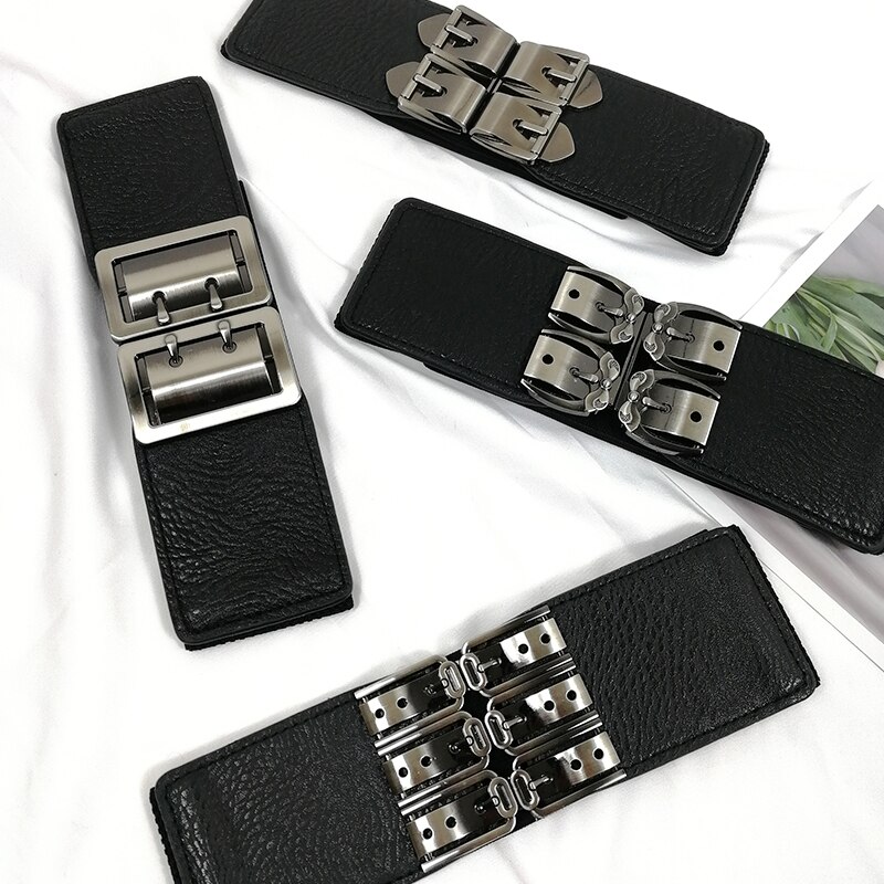 Cinturones de talla grande para mujer, faja ancha elástica, cinturón de vestir, cinturón de cintura elástica para mujer, cintos de cuero negro