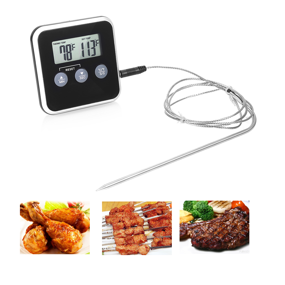 Digitale BBQ Vlees Thermometer Elektronische Voedsel Thermometer Keuken Koken Vlees Barbecue Probe Thermometer Met Timer