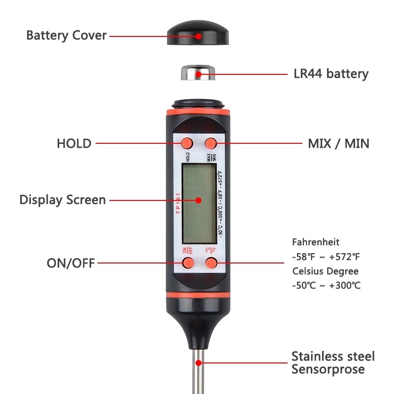 Kitchen Digital BBQ Food Thermometer Meat Cake Candy Fry Grill Dinning Household Cooking Thermometer Gauge Oven Thermometer Tool