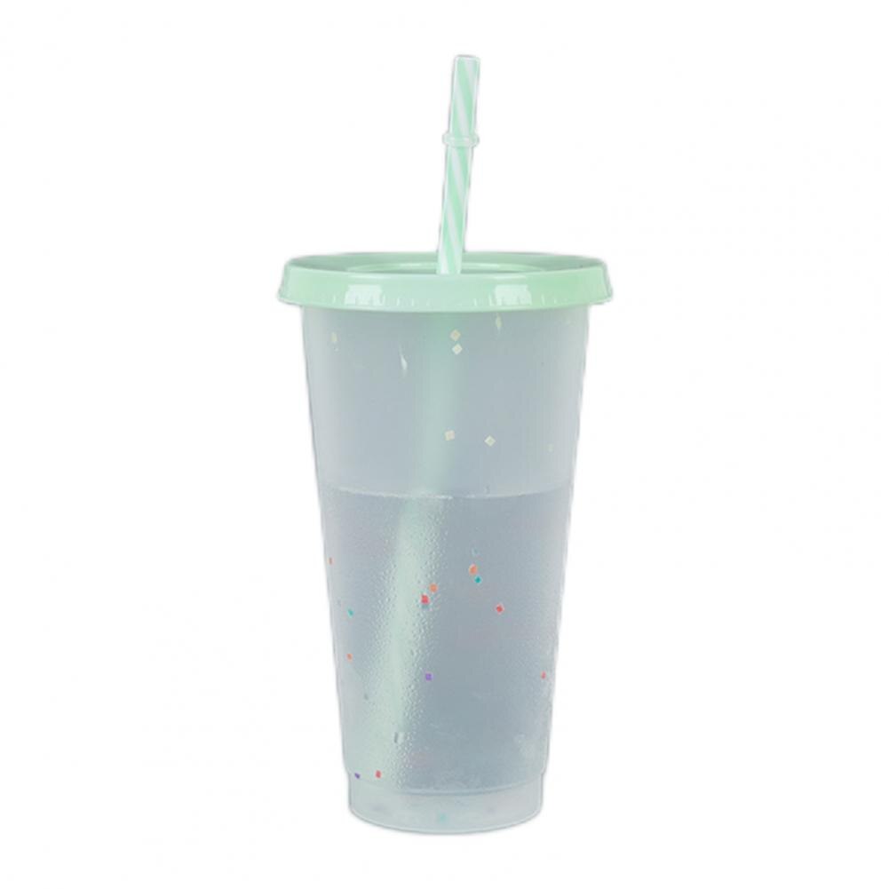 Reusable Straw Cup Water Tumbler Plastic Cup Sequined Glitter Water Mug Tumbler with Straw Drinking Cup vaso con tapa y pajita: Green