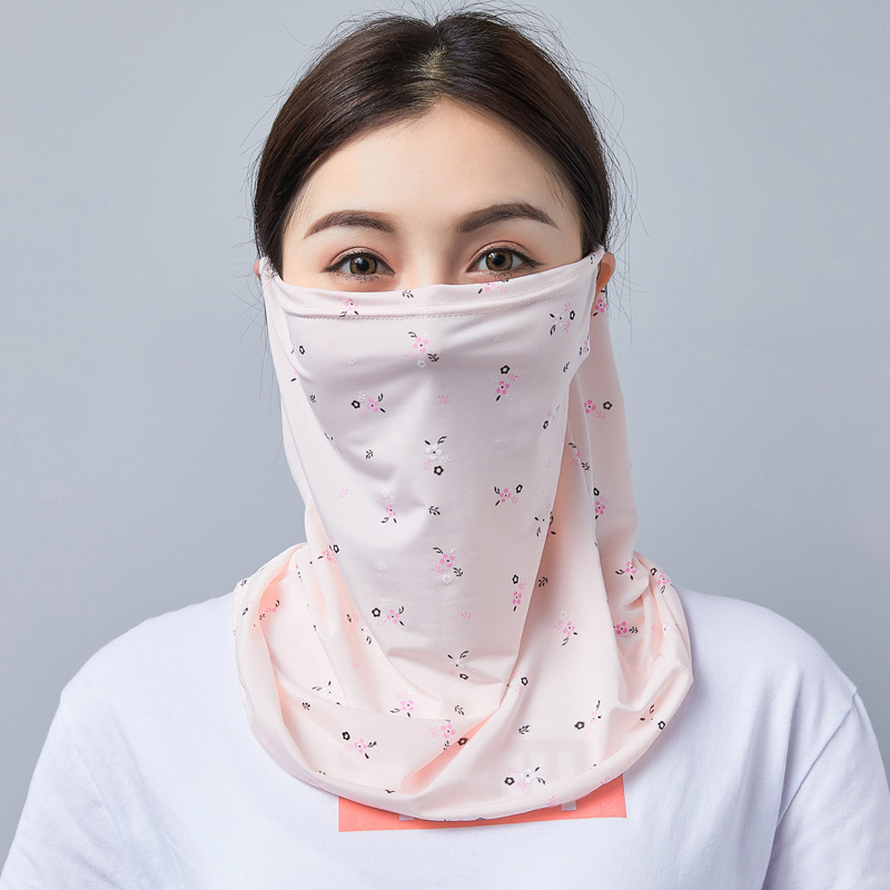 Sommer halv ansigtsmaske åndbar is silke cykling kvinder solcreme lang hals hel ansigtsmaske uv beskyttelse udendørs sports maske: Nu blomst