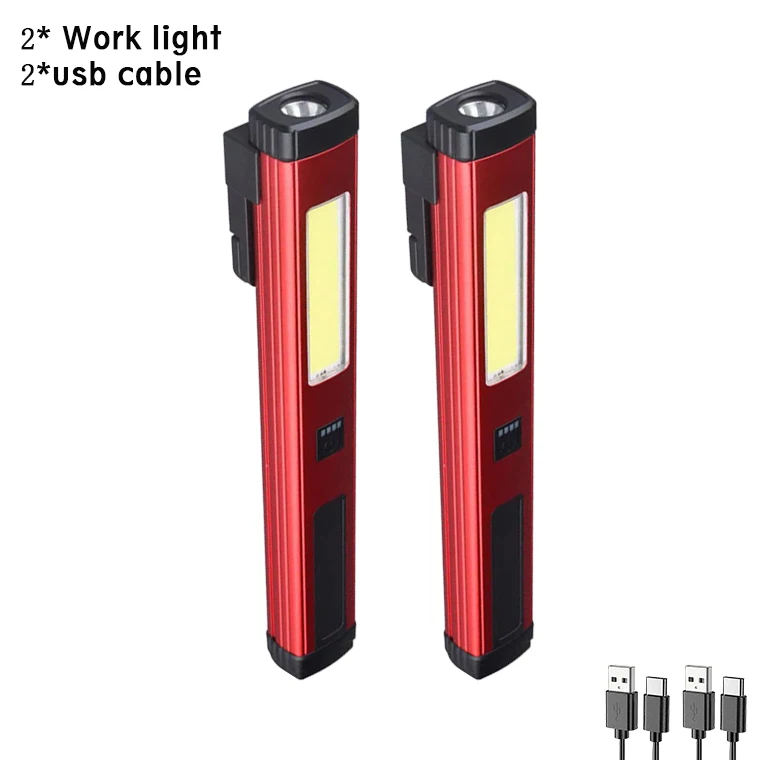 Linterna LED recargable por USB con imán y gancho, resistente al agua con luz roja, Banco de energía, trabajo de reparación, linterna de emergencia: green