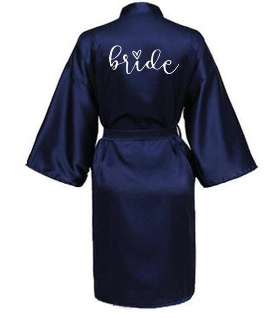 Wedding Party Team Bride Robe With Black Letters Kimono Satin Pajamas Bridesmaid Bathrobe SP063: L / Beige
