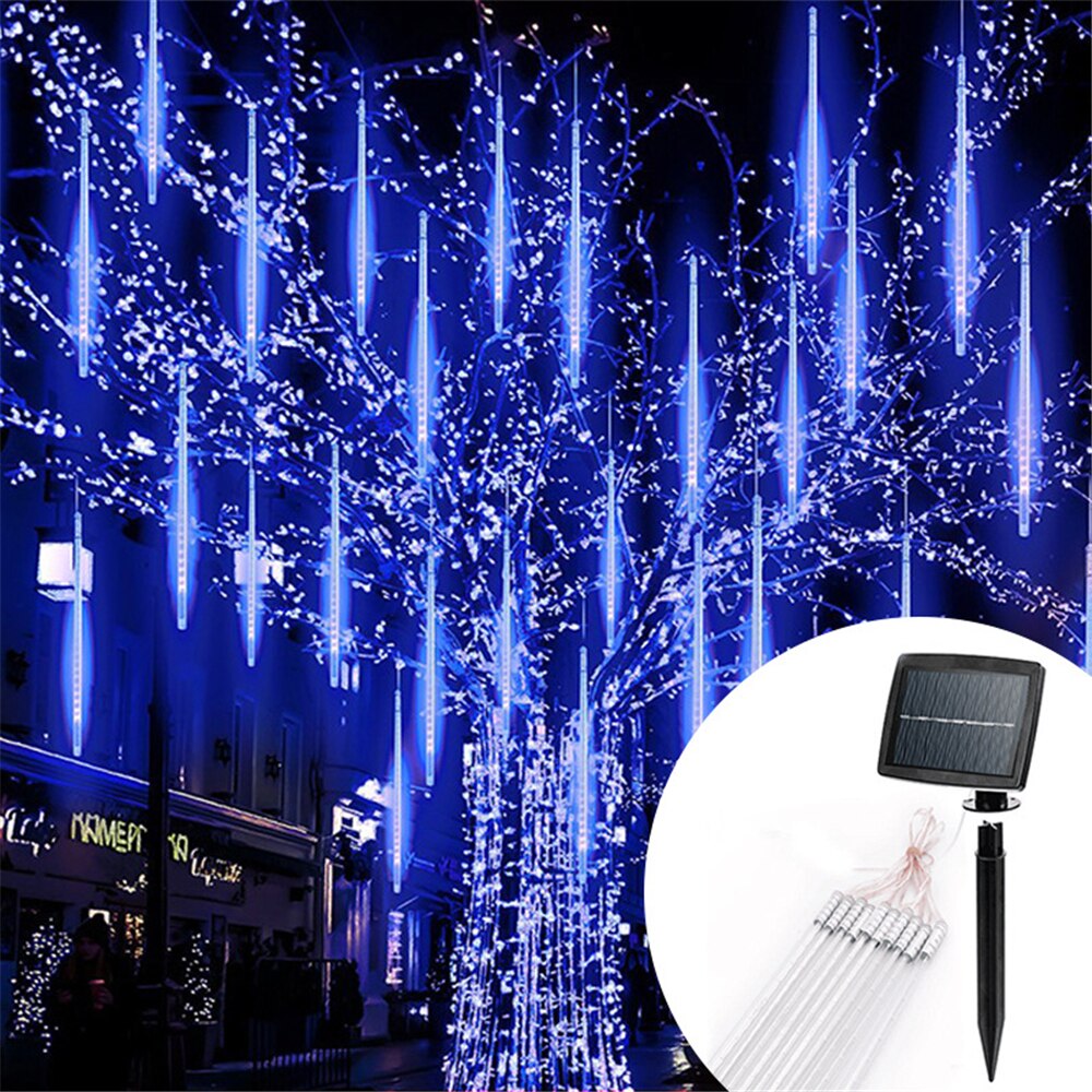 30/50Cm 8Tube Led Meteorenregen String Licht Outdoor Waterdichte Fairy Lamp Voor Wedding Party Kerst tuin Tree Decor: Blauw / 50cm-8tubes