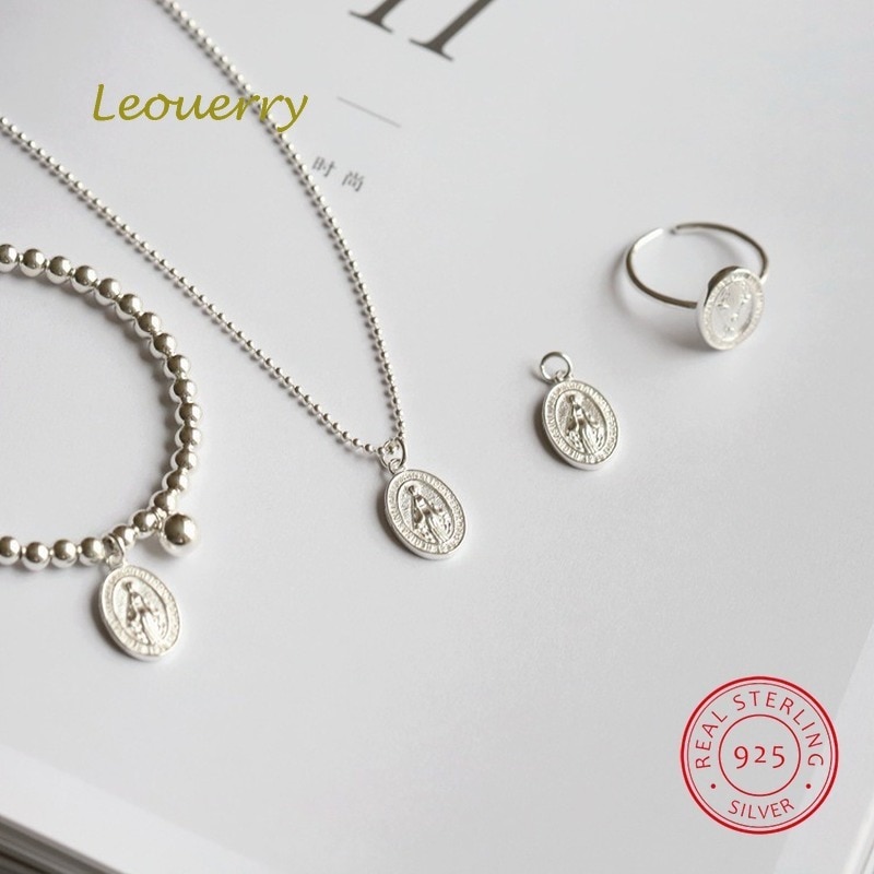 Leouerry 925 sterling sølv smykker sæt jomfru mary vedhæng / halskæder / armbånd / ringe sat til katolske religiøse smykker sæt